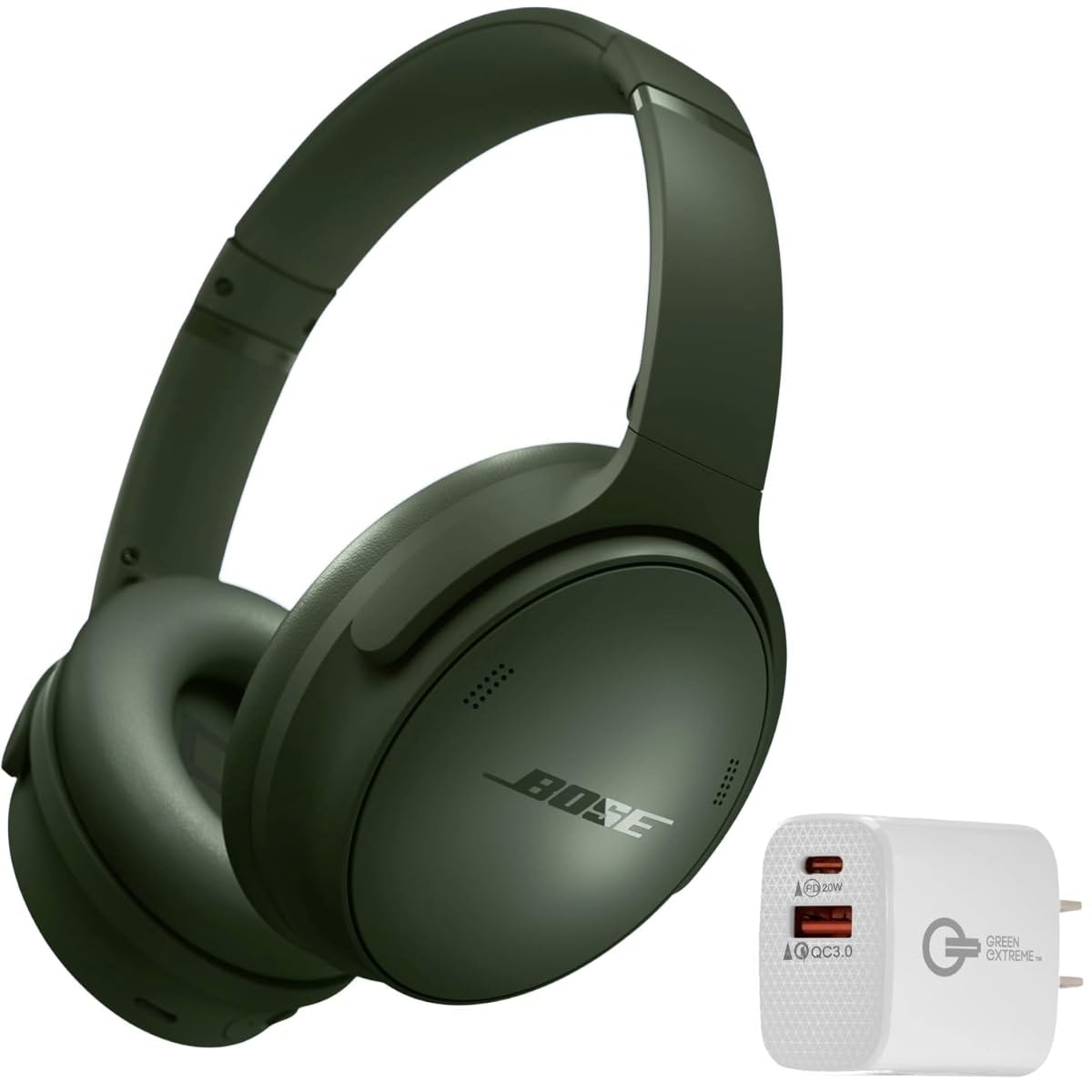 Bose QuietComfort Bluetooth Headphones, Wireless Headphones with Active Over Ear Noise Cancelling and Mic, + Green Extreme 20W 2-Port Wall Charger…