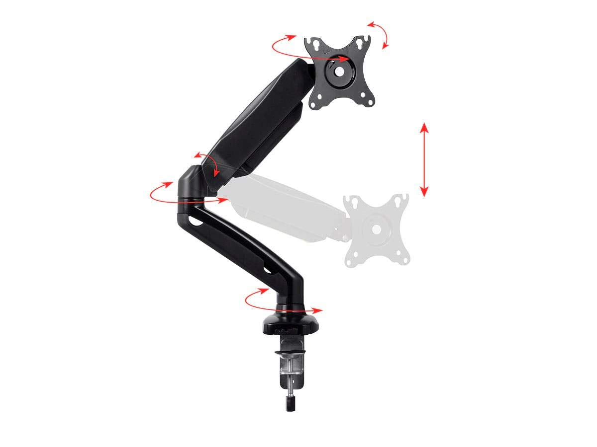 Monoprice Smooth Full Motion Single Monitor Adjustable Gas Spring Desk Mount - for Smaller Screens, Up to 27in Monitors, 14.3 LBS Display Weight