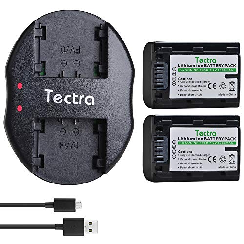 Tectra 2-Pack NP-FH50 Battery and Dual Charger for Sony NP-FH30 NP-FH40 NP-FH50 Battery, Sony Alpha DSLR-A230 DSLR-A290 DSLR-A330 DSLR A380 DSLR A390