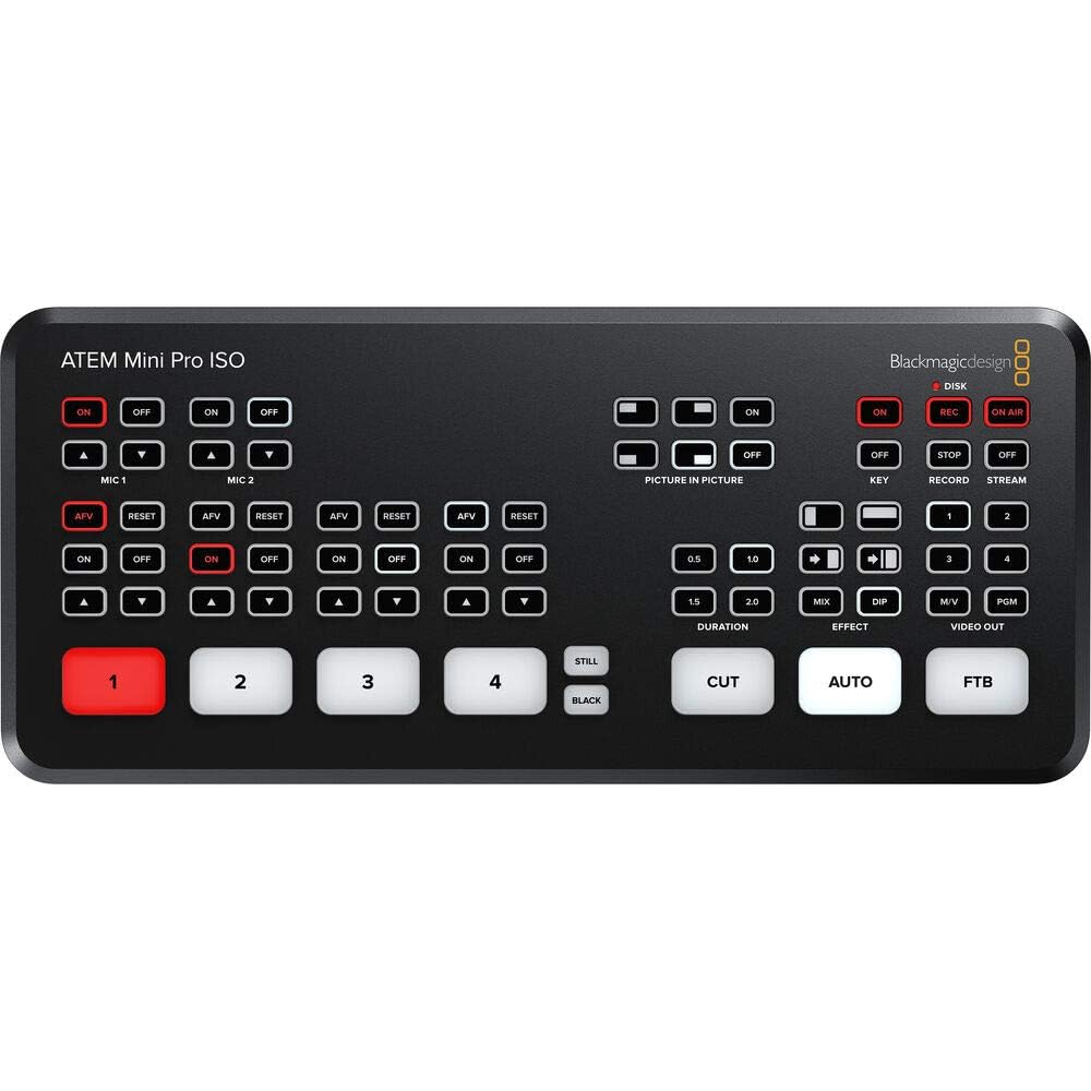 Blackmagic Design ATEM Mini Pro ISO HDMI Live Stream Switcher Bundle with 6’ HDMI Cable, 7’ Cat5e Cable, and 5-Pack of SolidSignal Cable Ties