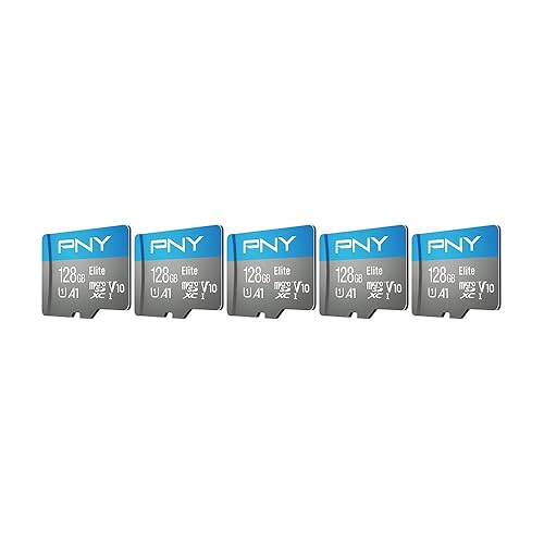 PNY 128GB Elite™ Mobile Accessories Class 10 U1 V10, A1 microSDXC Flash Memory Card for Mobile Devices - 100MB/s, Full HD, UHS-I, Micro SD 5-Pack