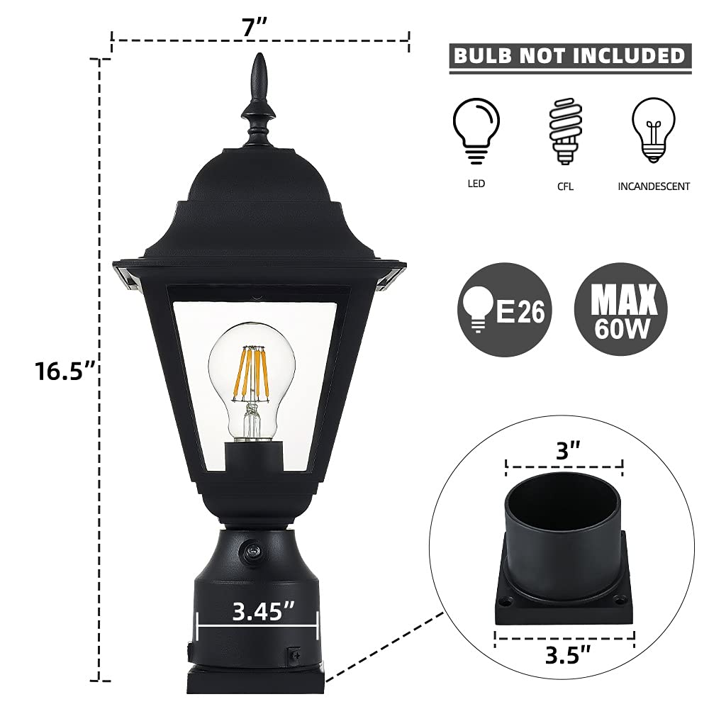 Windben Dusk to Dawn Outdoor Post Light,Waterproof Cast Aluminium Lamp Post Light Fixture,Post Lantern with Pier Mount Base,Matte