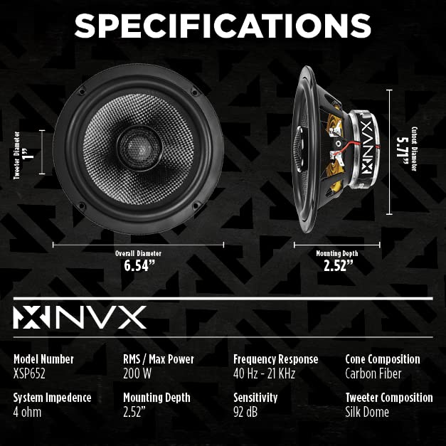 NVX® 6.5" Car Speakers 2-Way 6-1/2 inch Coaxial Speaker (Pair)