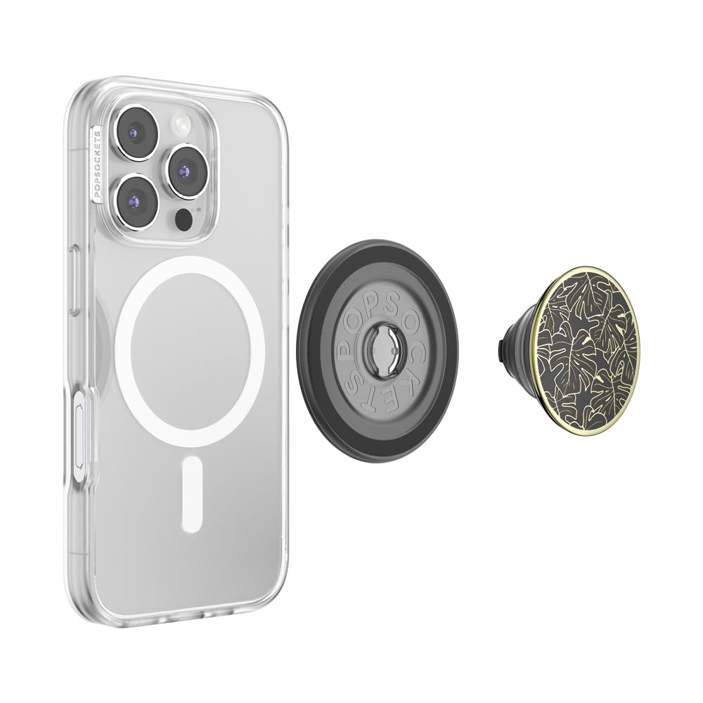 PopSockets Phone Grip for MagSafe, Magnetic Holder, Phone Stand, Enamel - Enamel Monstera