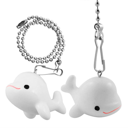 Wayilea Ceiling Fan Pull Chain 2pcs Whale Fish Ornaments, Extra 2pcs Stainless Steel Extender Chains, Decorative Cute Light Pulls Gifts for Girls Kids