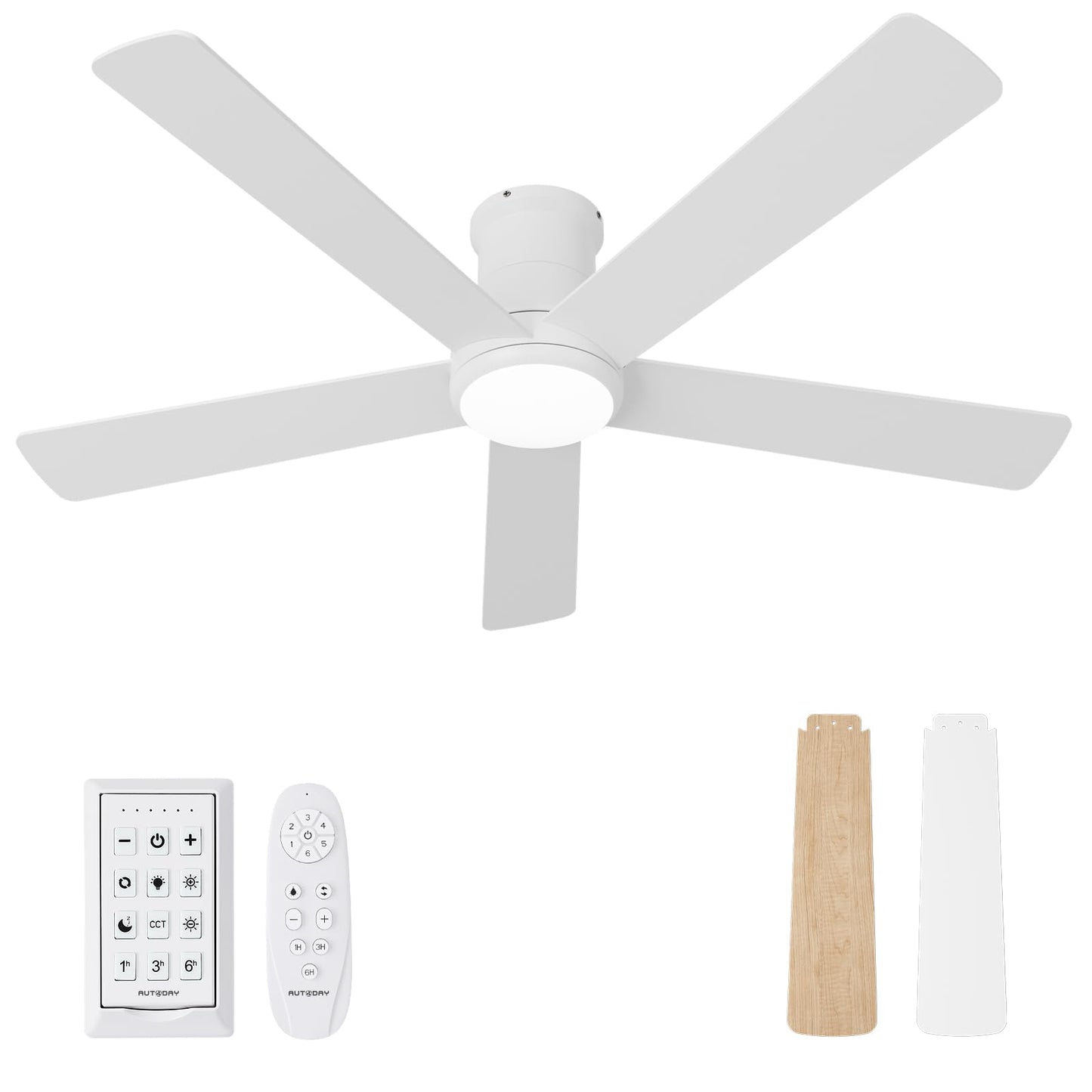 Autoday 52 Inch Ceiling Fans with Lights and Remote, White