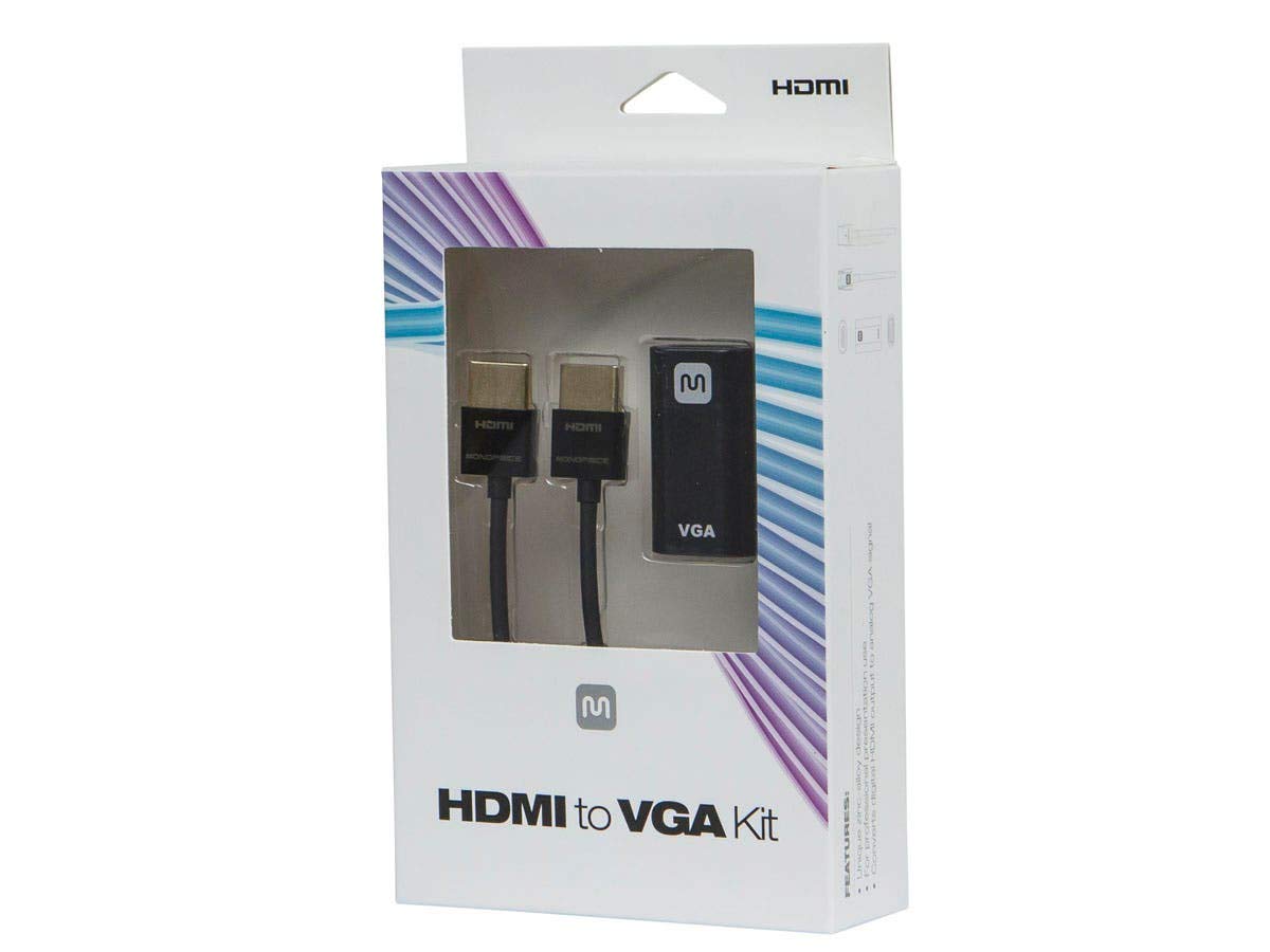 Monoprice HDMI to VGA Kit - with Ultra-Slim HDMI cable, 0.9in x 0.5in x 1.7in (23 x 12 x 42 mm), Laptop, Desktop, PC, Mac