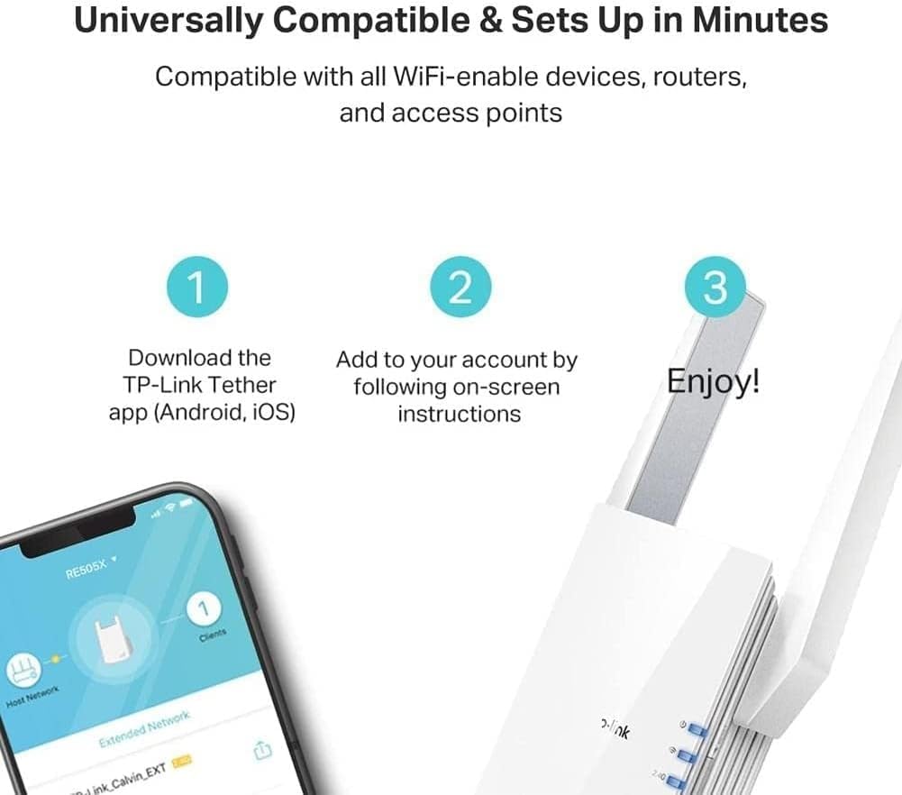 aibileec WiFi 6 Range Extender AX1500 (RE505X) Dual-Band with LAN Port Universal Compatible Wi-Fi Repeater