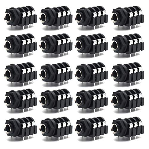 Luomorgo PCB Panel Mount 6 Pin 1/4" 6.35mm Female Socket Stereo Headphone Jack Silver Thread 20pcs