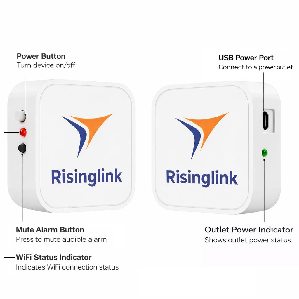 Risinglink WiFi Power Outage Alarm Detector, Power Failure & Restoration Alerts with SMS Text, Email & Audible Alarm