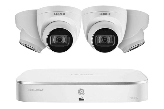 Lorex Technology N4K2-84WD 8 Channel 4K Fusion NVR System with Four 4K (8MP) IP Dome Cameras with Listen-in Audio, 130ft Night Vision, Color Night