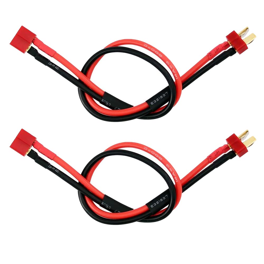 Yiqigou 2 PCS T Plug Extension Cable, 11.8inch 14AWG Silicone Wire, Male to Female Connector, RC Vehicle with T-plug Connector and ESC