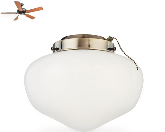 Ciata Schoolhouse Ceiling Fan Light Fixture Kit with White, Round Opal Glass Shade, Antique Brass Finish, Energy Efficient LED Bulb for Living Room or