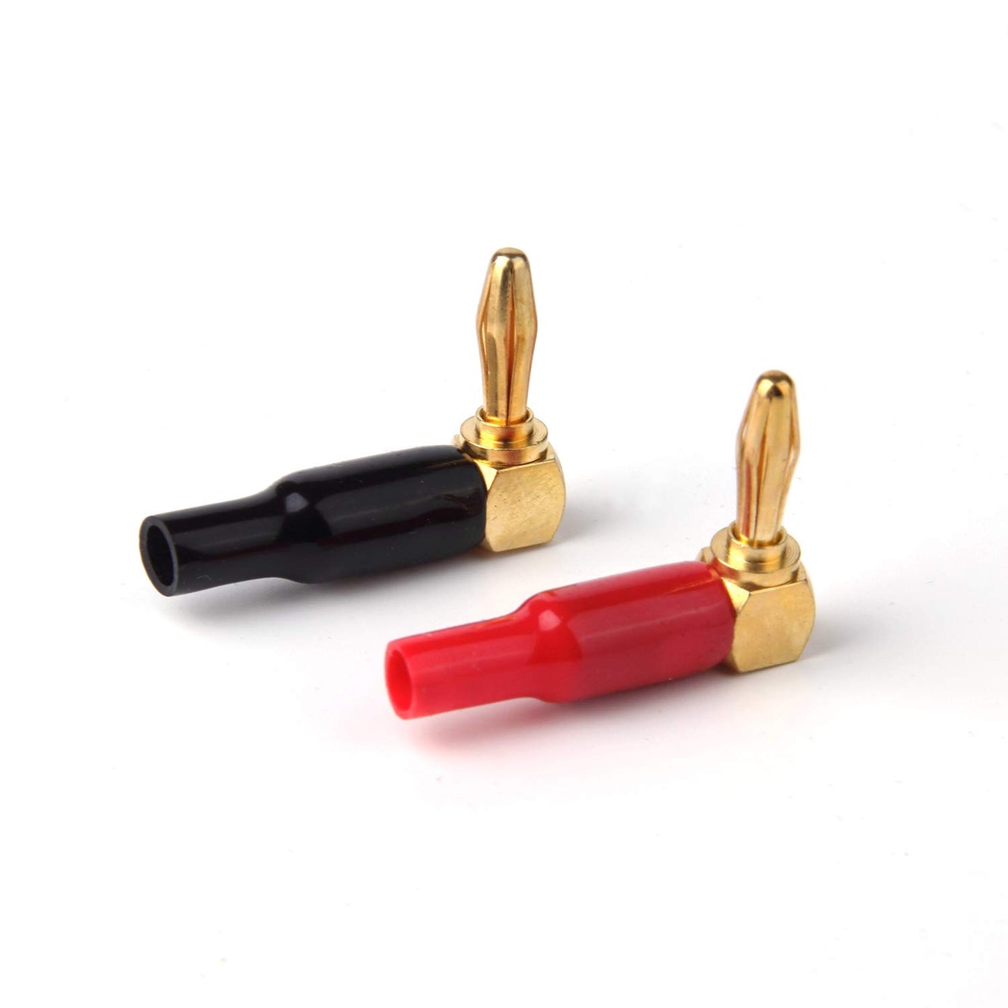 HRLORKC 10pcs Right Angle Speaker Plugs 4mm/0.16" 90 Degree Connector Right Angle Banana Plugs for Speaker Wire (Red and Black)