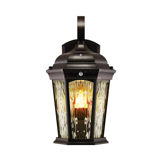 Euri Lighting EFL-130W-MD Flickering Flame Porch Light, Water Glass, with Integrated Security Light (3000K), Motion-Sensor, Dusk-to-Dawn, Oil Rubbed