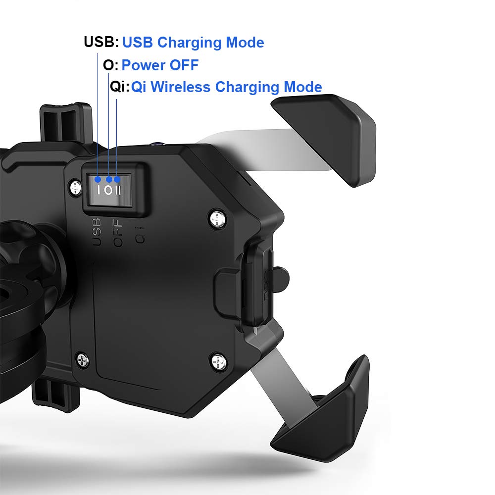 iMESTOU Motorcycle Wireless 15W Qi/USB Quick Charger 3.0 Phone Holder 2 in 1 Mount on 22-32mm Handlebar or Rear-View Mirror Fast Charging for 3.5-6.8