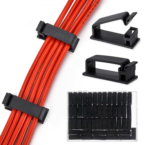 50Pcs Self Adhesive Cable Management Clips,Cable Organizers Wire Clips Cord Holder for PC Laptop Ethernet Cable Desktop Home Office(1.52’’ x 0.59’’ x