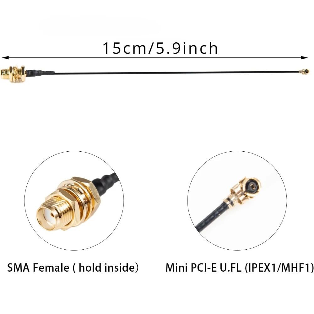 CENXIFJUDZ 2.4ghz 2.4G WiFi Antenna 2dbi SMA Male (Pin) Connector Network Aerial with Mini PCI U.FL to SMA Female WiFi Pigtail RF1.13 Cable 15cm(Pack