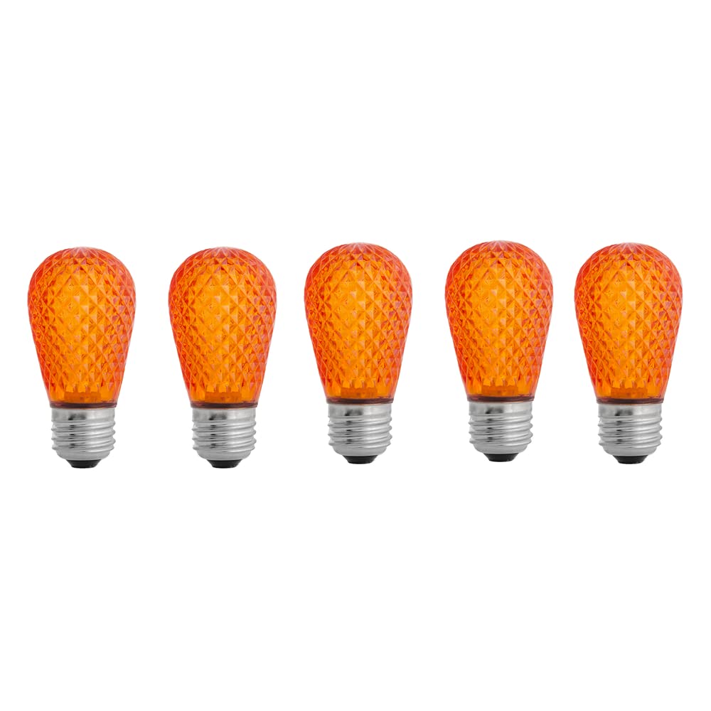 EZLS Amber S14 LED Faceted Lens - Patio String Light Bulbs - Pack of 5