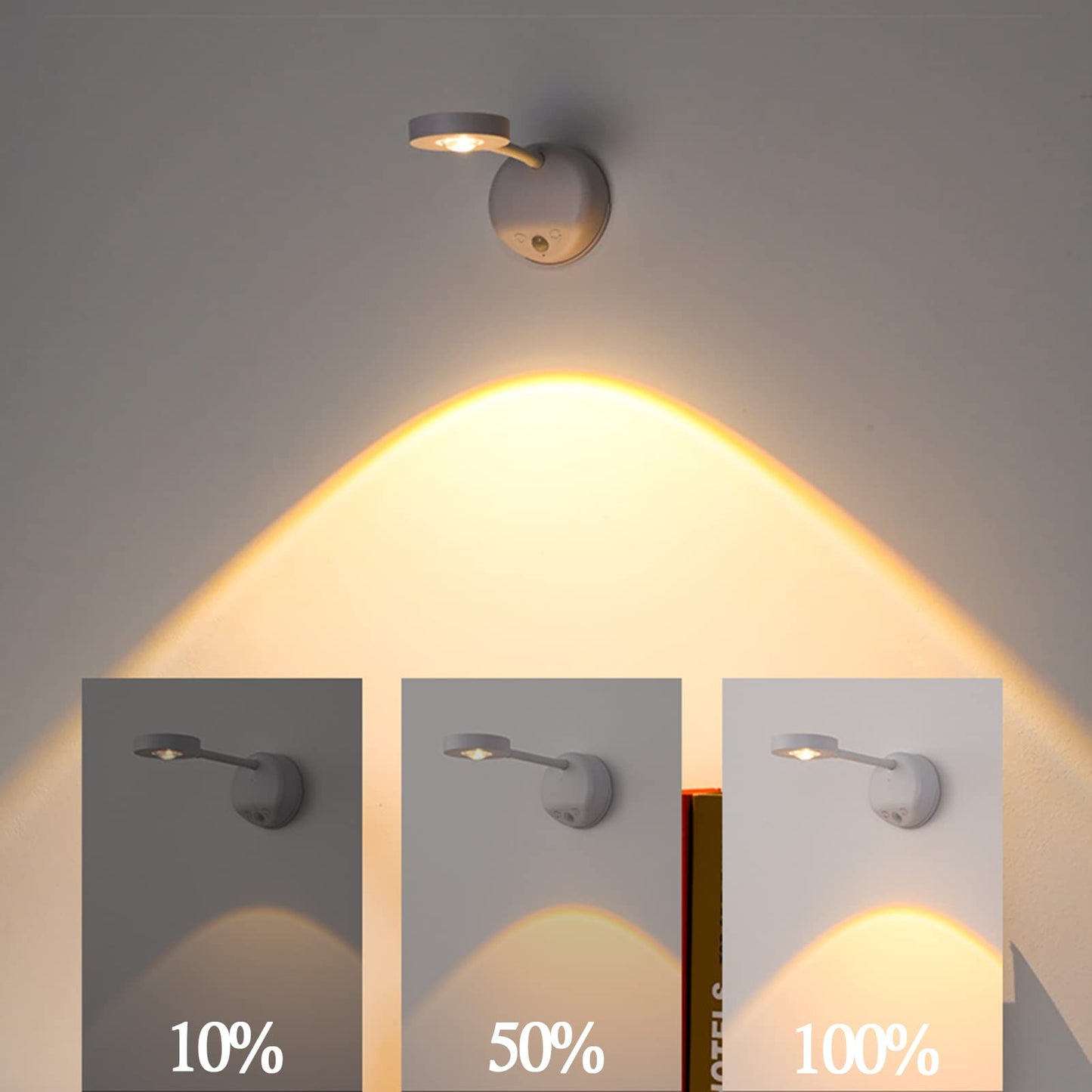 Yuewilai Wireless Picture Light Battery Operated, 2200mAH Rechargeable Painting Light with Motion Sensor and Rotatable Tube, Stepless Dimming Art