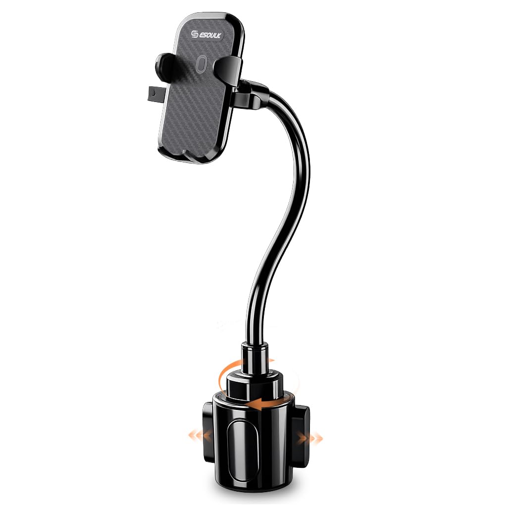 Esoulk] Upgraded 15" Cup Holder Phone Holder for Car, Adjustable Long Gooseneck Phone Mount with Stable Expandable Base for iPhone 17/16/15/14 Pro