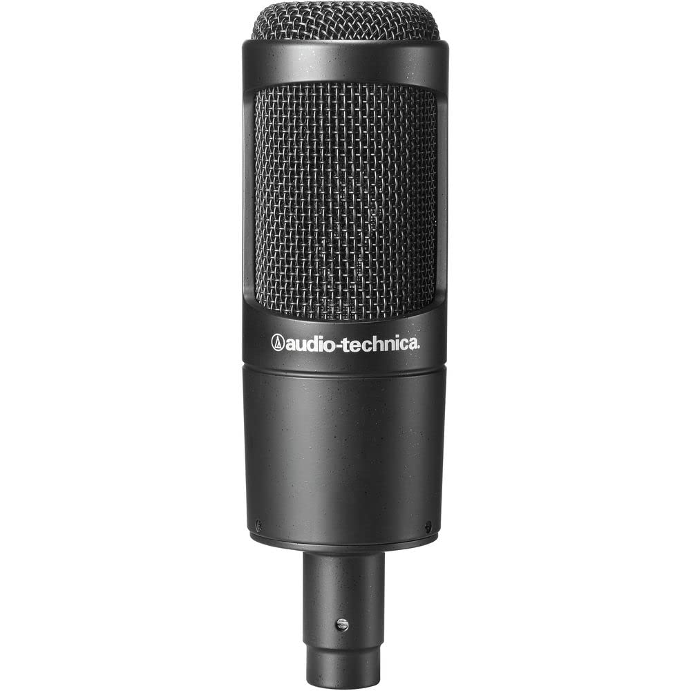 Audio-Technica AT2035 Cardioid Condenser Microphone, Black + Microfiber Cleaning Cloth + Goby Labs Microphone Cleaner + 10 Ft XLR Cable