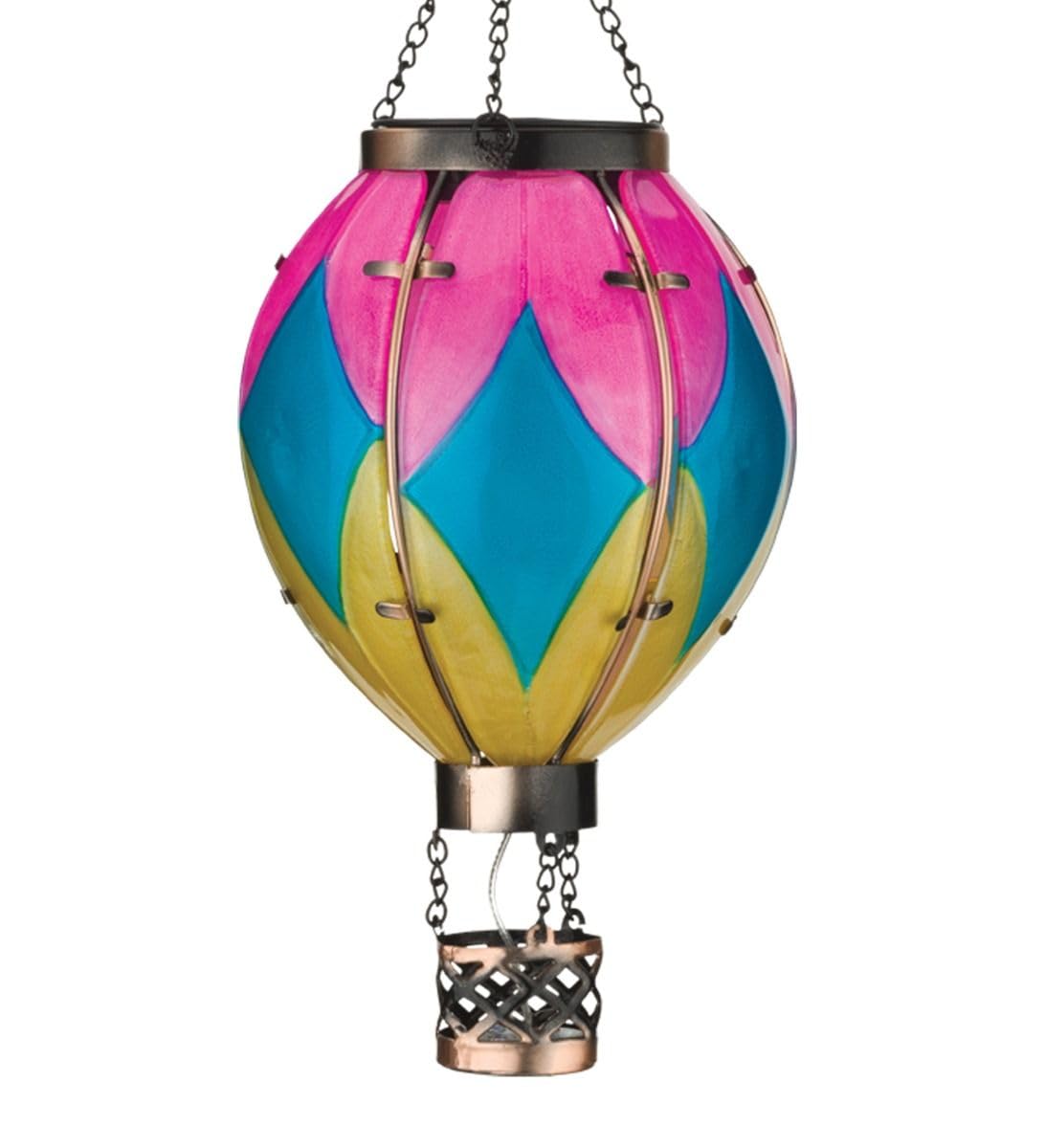 Regal Art & Gift Hot Air Balloon Solar Lantern - Hanging Solar-Powered LED Lights, Waterproof Portable Decorative Outdoor Lamp Made of Metal & Glass