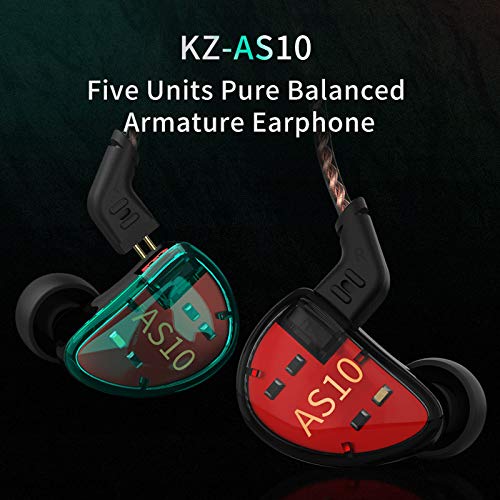 KZ AS10 in-Ear Monitors 5 Balanced Armature Driver Headset, Noise Cancelling Headphones IEMs Earphones with Detachable 2 Pin Cable…