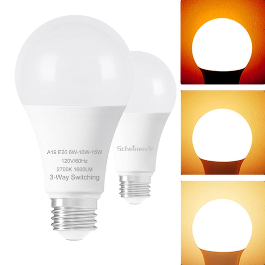 3-Way Led Light Bulbs 30 70 100 Watt Equiv, A19 E26 Bulb, Soft White, 2PK