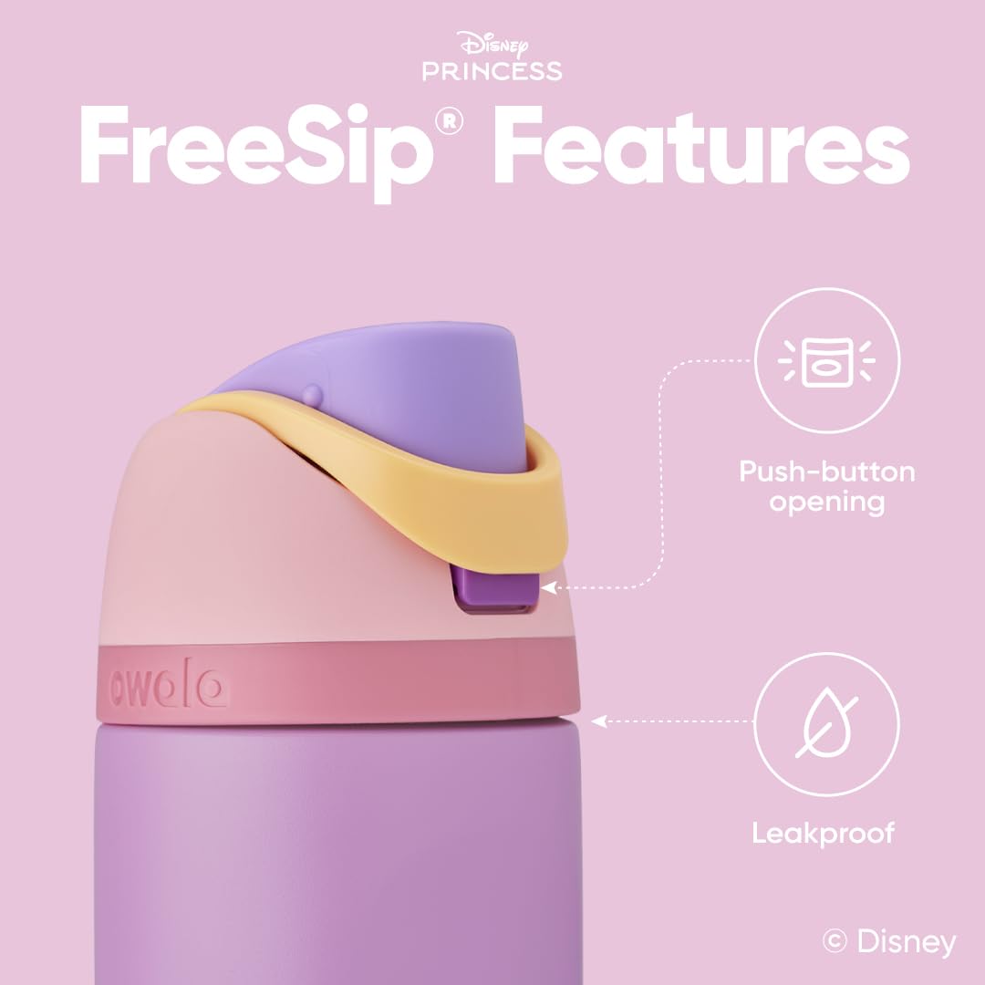 Owala Disney Princess FreeSip 24oz Insulated Stainless Steel Water Bottle with Straw, BPA-Free Sports & Travel Bottle, Rapunzel