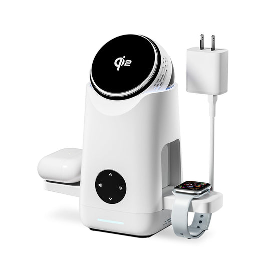 3-in-1 Charging Station for Apple & Samsung - Qi2 Certified 15W Rotating Wireless Mag-Safe Charger Stand for Apple - iPhone 17 16 15 14 13 12
