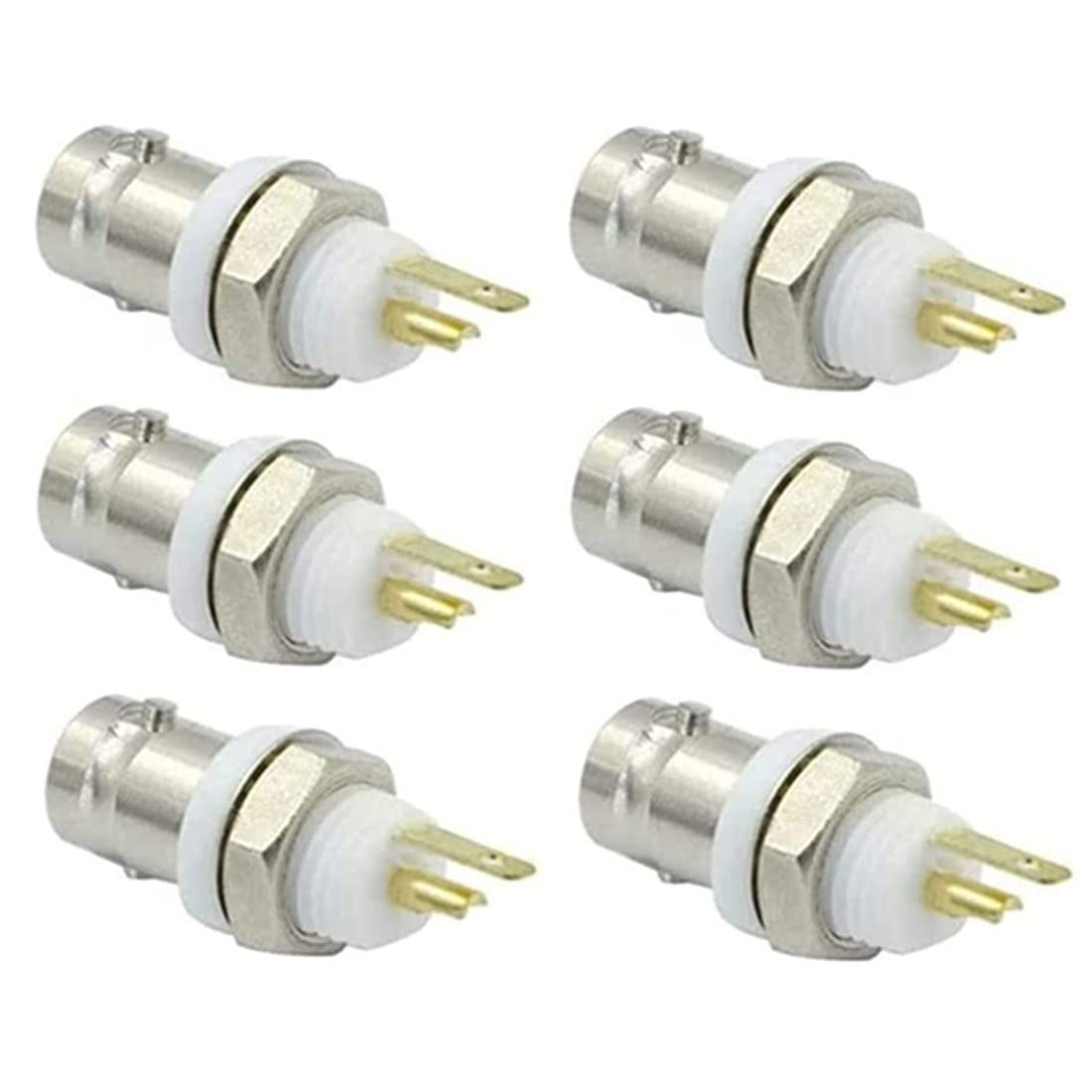 bnafes BNC Chassis Panel Mount Socket Female Jack Solder Type Connectors Adapter - (6 Pcs)
