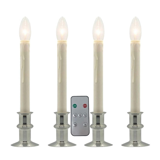Celestial Lights Battery Operated Traditional Adjustable Window Candles - with Remote - Set of 4 (Brushed Nickel)
