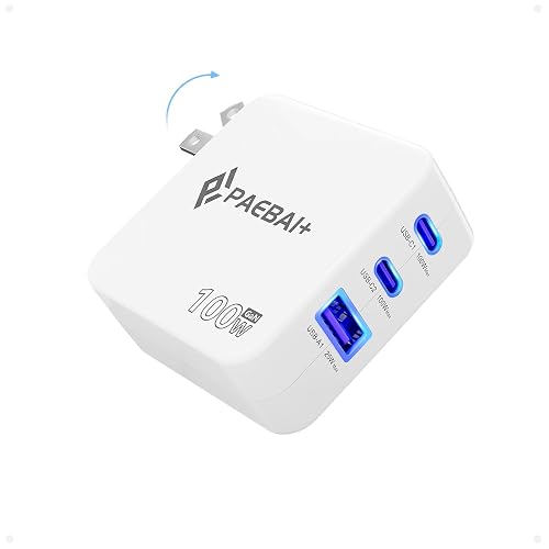PAEBAI+ 100W USB C Charger Block, 3 Port GaN Foldable Compact Wall Fast Charger for MacBook, Dell XPS, iPhone 17 16 Series, Samsung Galaxy, iPad Pro