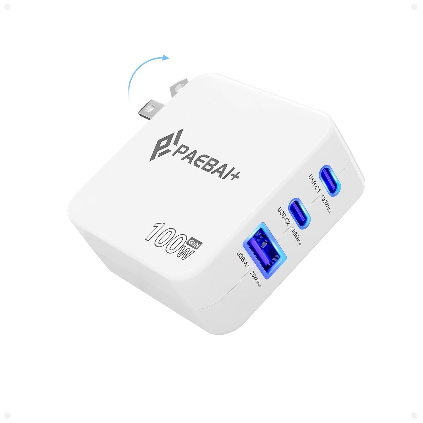 PAEBAI+ 100W USB C Charger Block, 3 Port GaN Foldable Compact Wall Fast Charger for MacBook, Dell XPS, iPhone 17 16 Series, Samsung Galaxy, iPad Pro