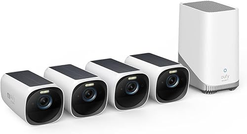eufy Security eufyCam 3 4-Cam Kit,Security Camera Outdoor Wireless,4K Camera with Integrated Solar Panel, Forever Power,Face Recognition AI,Expandable