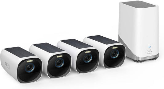 eufy Security eufyCam 3 4-Cam Kit,Security Camera Outdoor Wireless,4K Camera with Integrated Solar Panel, Forever Power,Face Recognition AI,Expandable