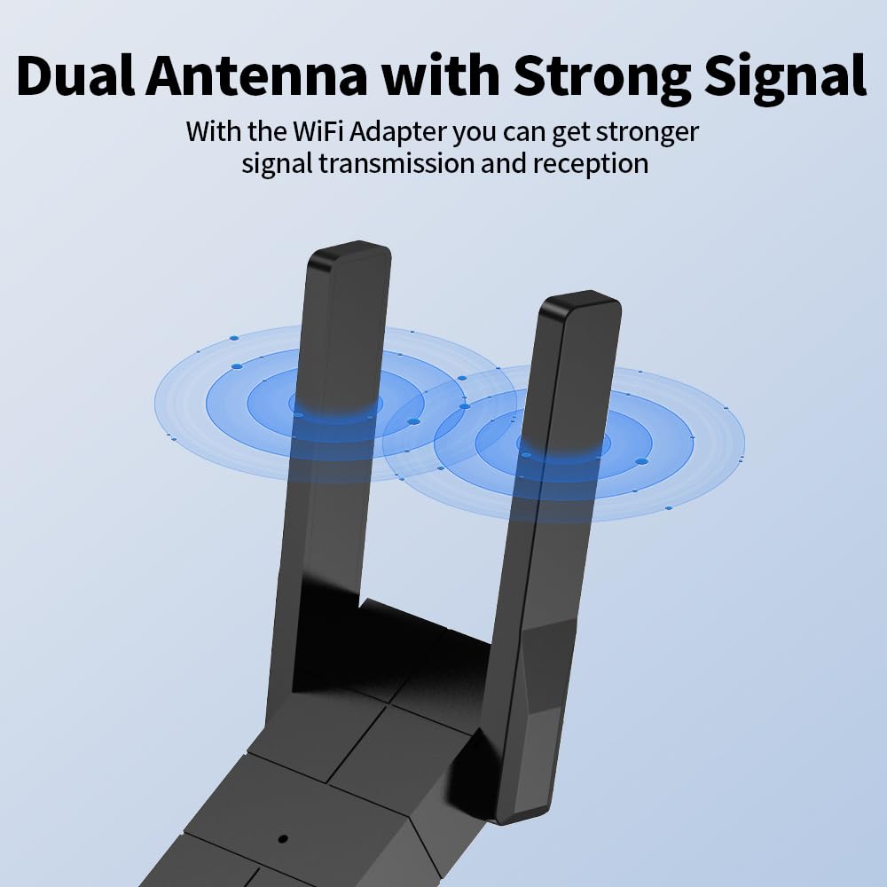 WiFi Adapter for Desktop PC, Wireless Adapter Wide-Coverage Dual Band 2.4GHz 400Mbps and 5GHz 867Mbps, USB 2.0, Dual High Gain Antenna, Supports