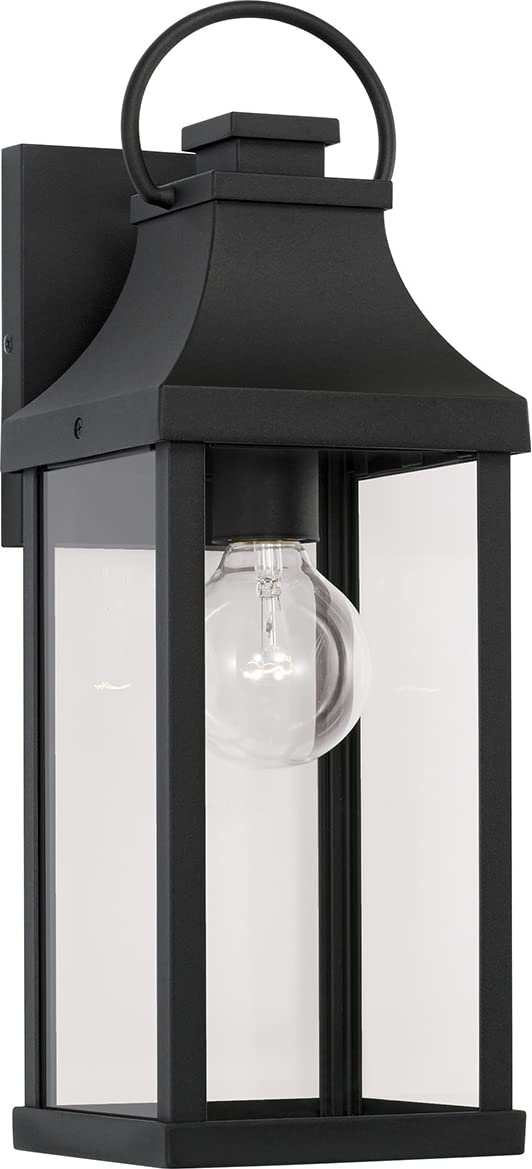 Capital Lighting 946411BK Bradford Clear Glass Outdoor Wall Lantern, 1-Light 100 Watt, 17" H x 6" W, Black