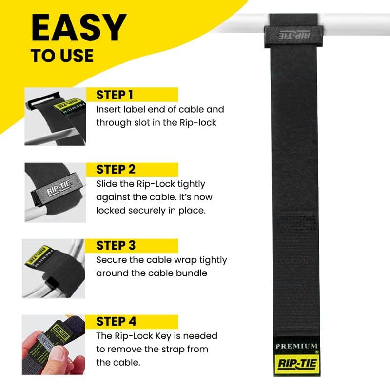 RIP-TIE 1 x 6.5 Rip-Lock CableWrap Cable Tie Perfect for Heavy Duty Cables 10 Pack Black