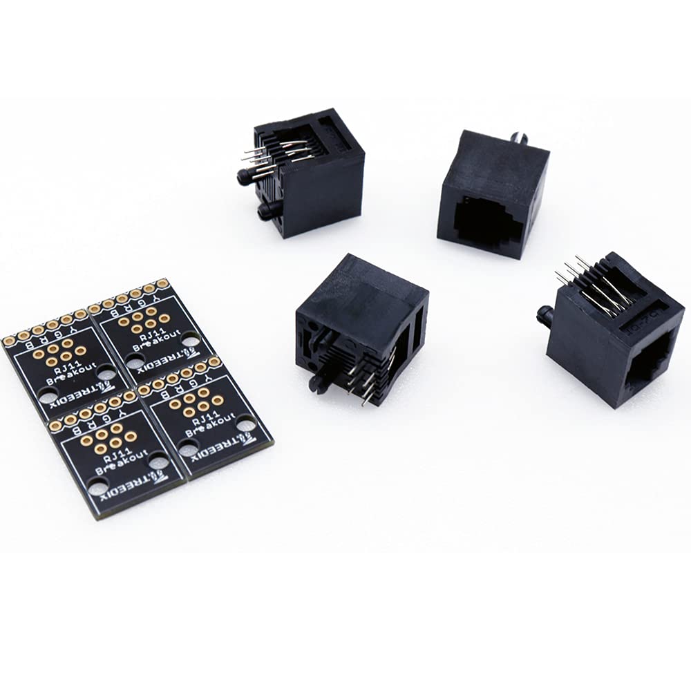 Treedix 4PCS RJ11 6-pin Breakout Board with PCB Mount Black Modular Jack 6P6C Telephone Socket Connector Jack Coupler