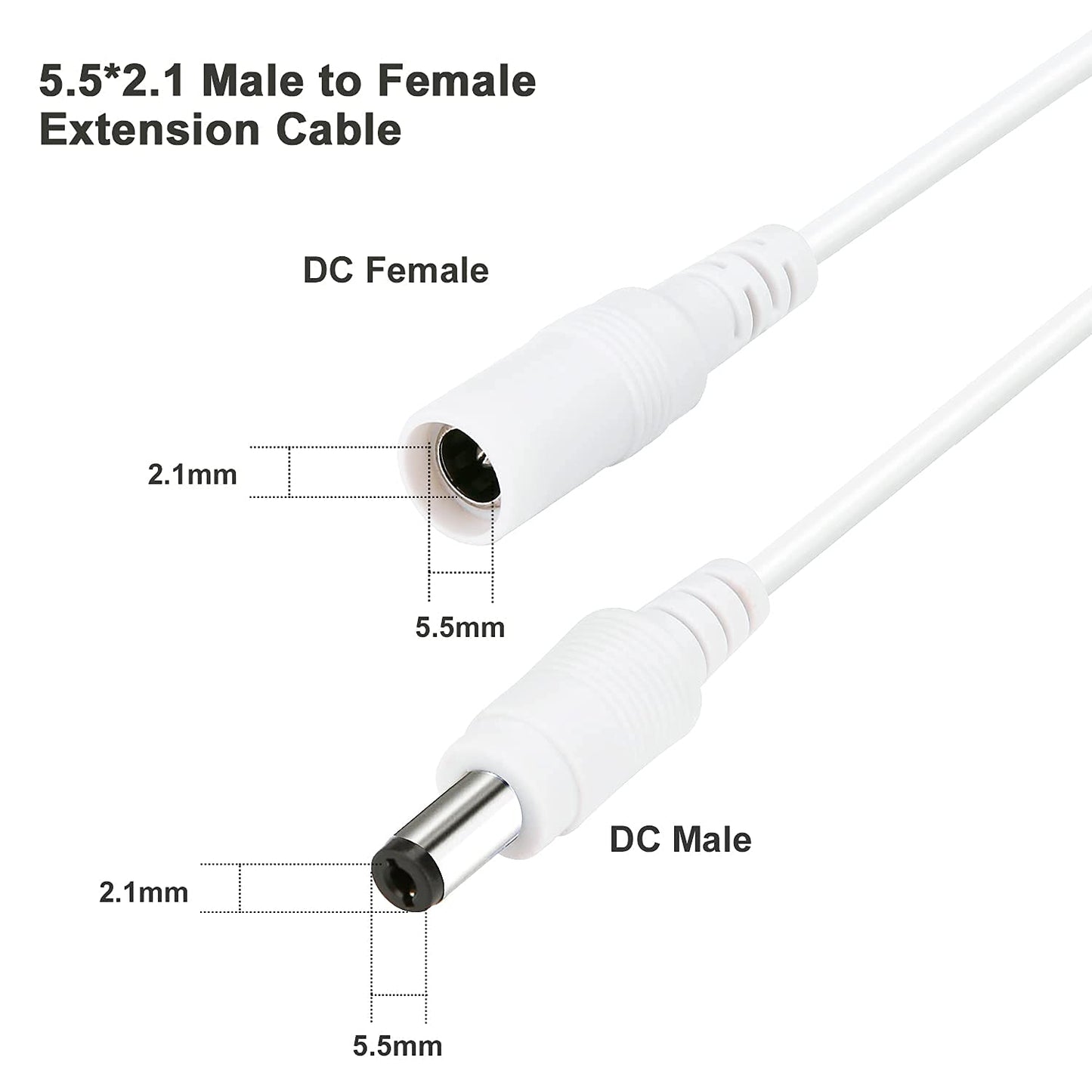 DC Power Extension Cable, 33ft 2Pack 2.1mmx5.5mm DC Plug Power Supply Adapter Extension Cord 20AWG Power Cord Compatible with 12V,24V Wireless CCTV IP