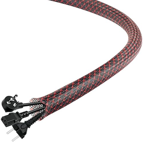 PET Expandable Braided Sleeving 25Ft-3/8 inch Wire Loom, Aibole Braided Cable Sleeve Wire Wrap,Black&Red