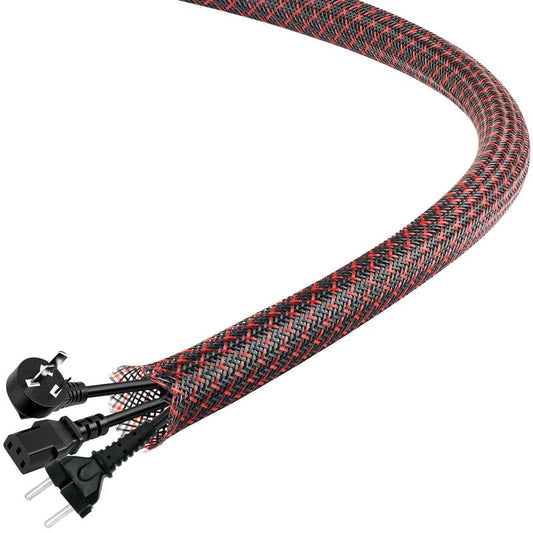 PET Expandable Braided Sleeving 25Ft-3/8 inch Wire Loom, Aibole Braided Cable Sleeve Wire Wrap,Black&Red