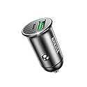 ANKUEE USB-C Car Charger Adapter, Dual Ports Fast Charging PD 60W + QC3.0 30W Mini All-Metal Cigarette Lighter USB Charger Universal for iPhone13/Pro
