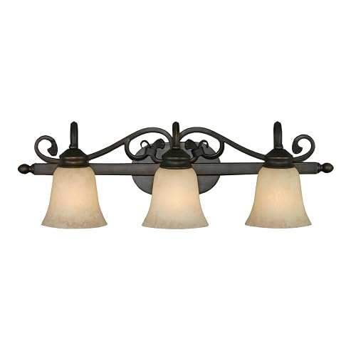 Golden Lighting Belle Meade 3 Light Bath Vanity in Rubbed Bronze with Tea Stone Glass