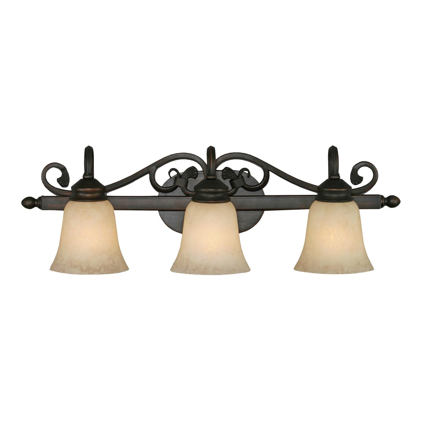 Golden Lighting Belle Meade 3 Light Bath Vanity in Rubbed Bronze with Tea Stone Glass