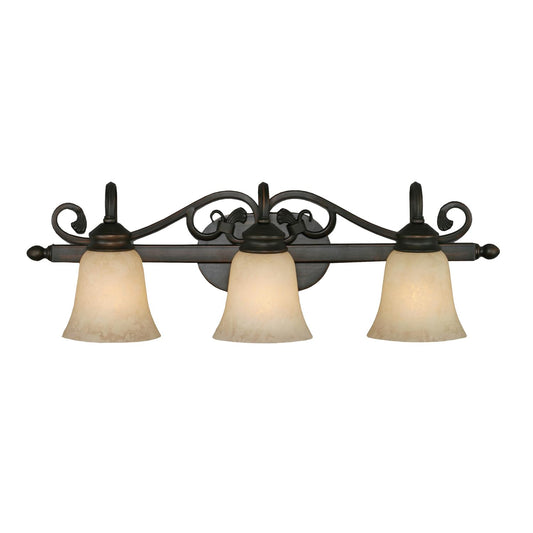 Golden Lighting Belle Meade 3 Light Bath Vanity in Rubbed Bronze with Tea Stone Glass