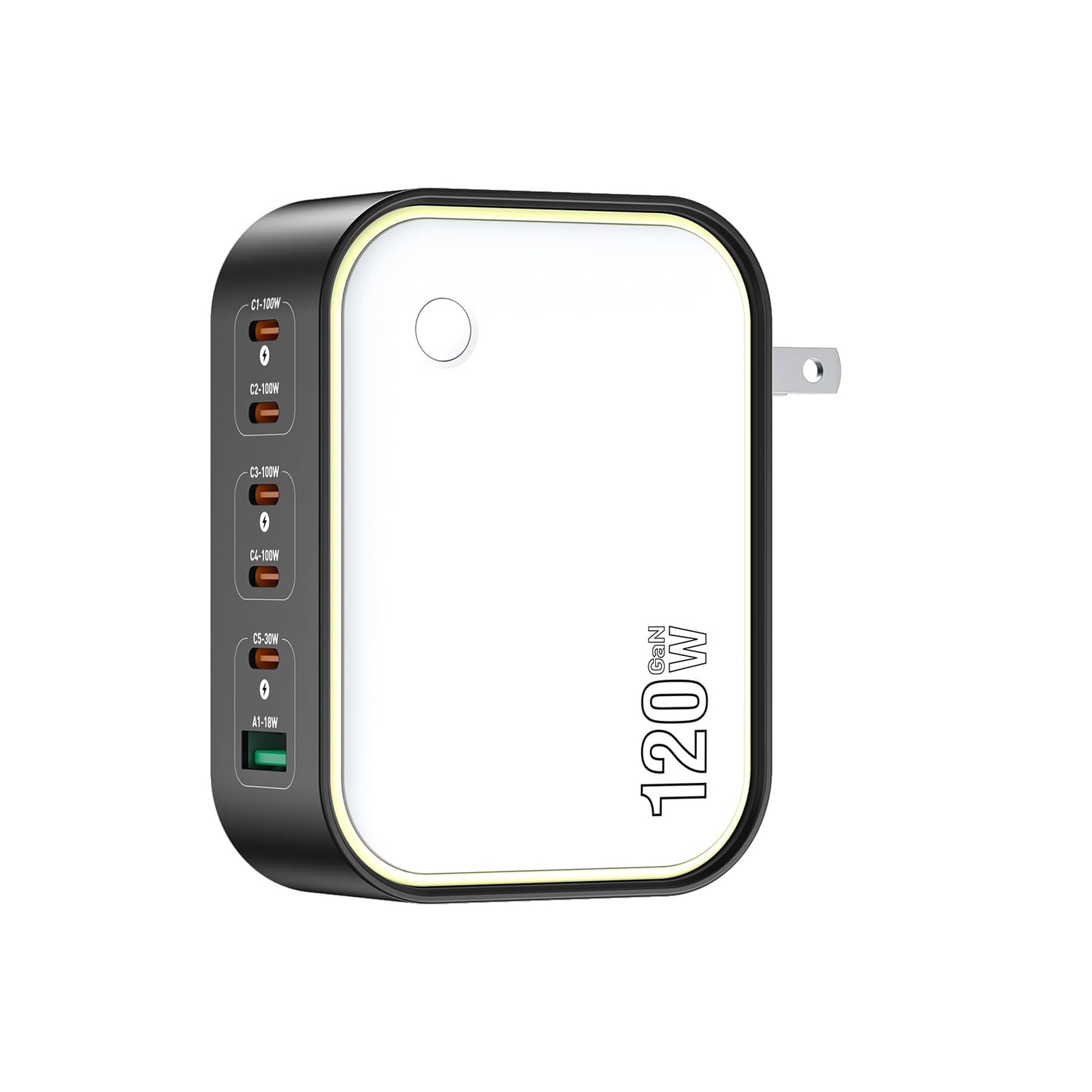 120W GaN USB C Charger, 6-Port Fast Charging Block with Night Light, PD 100W Wall Charger for MacBook Pro/Air, iPhone 17/16/15 Series, iPad, Laptop