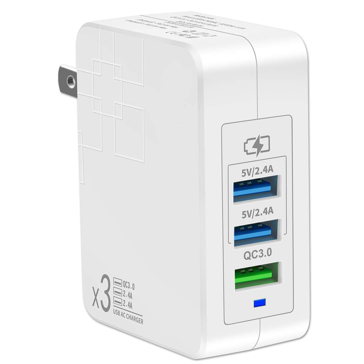 Fast Charge 3.0 USB Wall Charger (3A Max.) with Dual 5V/2.4A USB Ports (Total 4A), Portable 38W QC3.0 USB Charger Power Adapter with Foldable Plug
